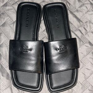 Coach Fiona Signature Logo Leather Sandal Slide Womens US8 Black